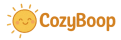 CozyBoop logo with smiling sun icon for uplifting news website